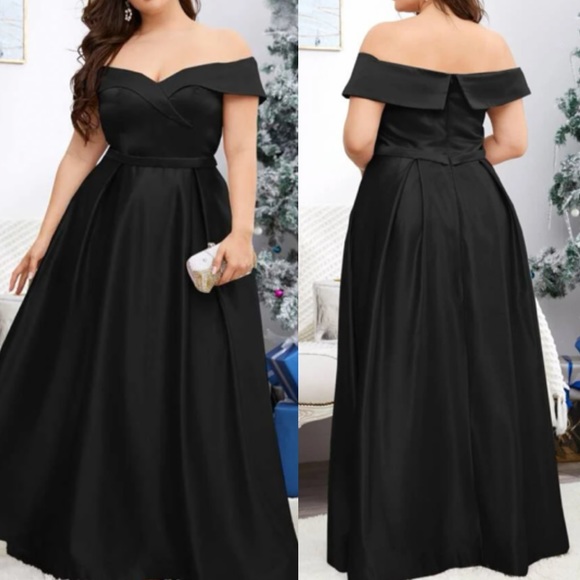 Plus size black off shoulder party formal evening maxi dress - Picture 1 of 6